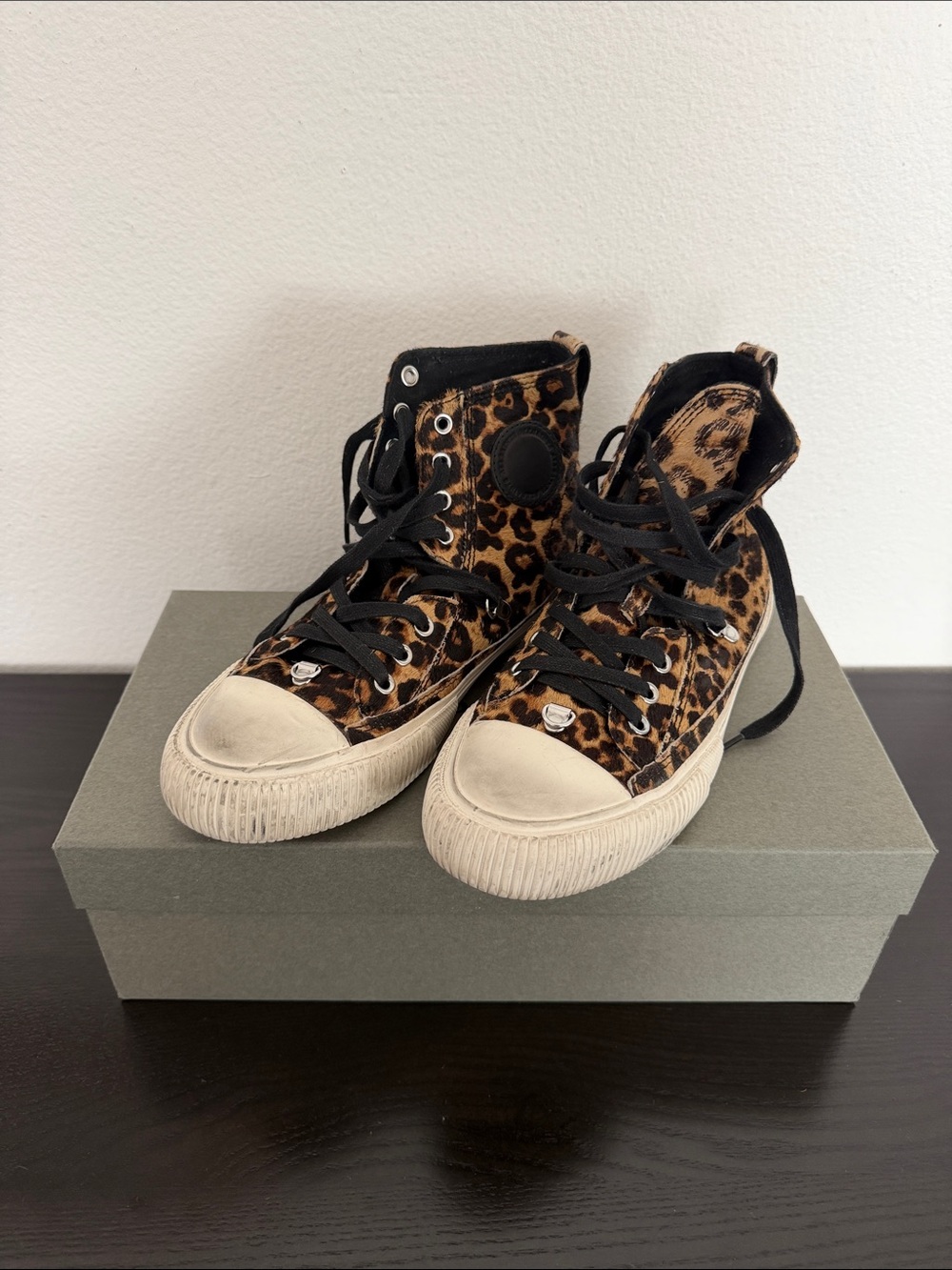 Allsaint Leopard Print High-Top Sneakers - Black Brown